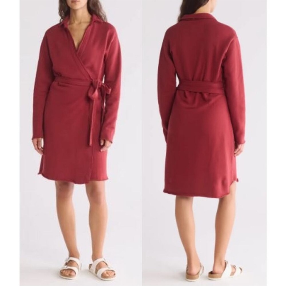 NWT Frank & Eileen Willa Long Sleeve Fleece Wrap Dress in Cranberry Sz L - Picture 3 of 9
